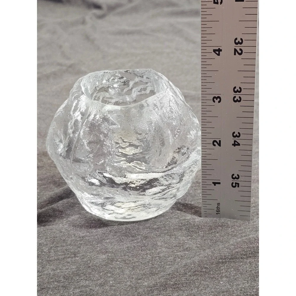 Kosta Boda Snowball Crystal Votive Candle Holder Ann Wolff Swedish Art Glass 3in